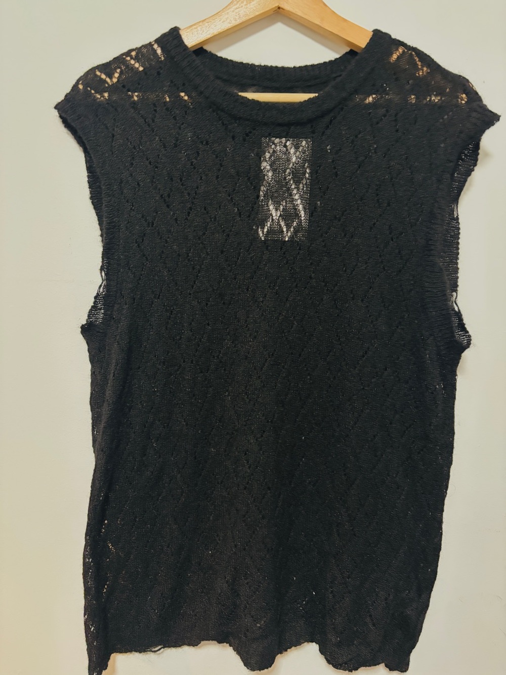 Zara NWT Black Lace Mixed Media Raw Finished Sleeveless Top L/XL